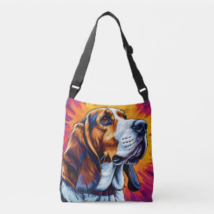 Basset Hound hund med färgglad bakgrund Axelväska
