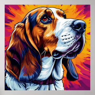 Basset Hound hund med färgglad bakgrund Poster