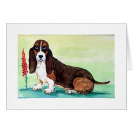 Basset Hound Hund med Foxglove Flowers Hälsningskort
