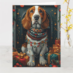 Basset Hound Hund Med Julpresenter Öppen Spis Kort