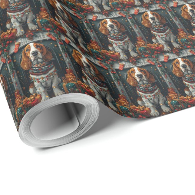 Basset Hound Hund Med Julpresenter Öppen Spis  Presentpapper (Rulle Hörn)