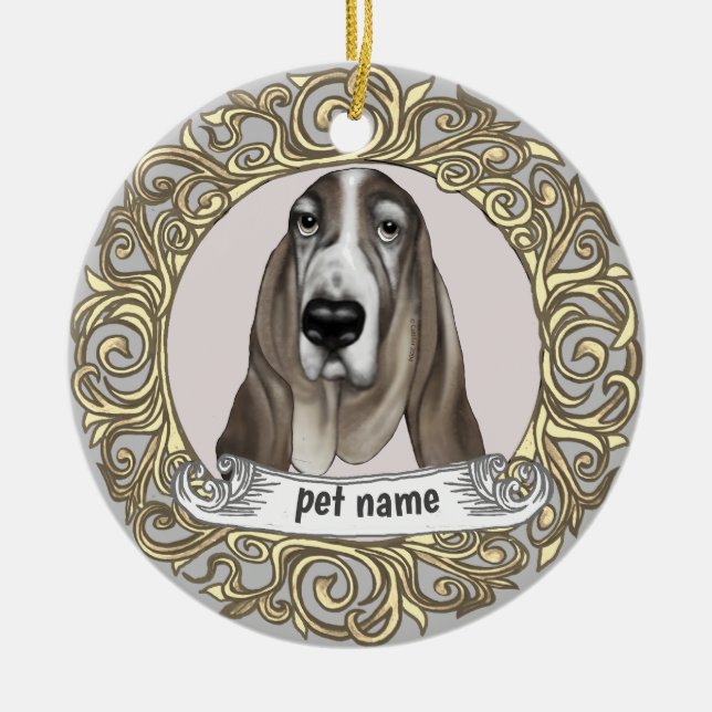 Basset Hound Hund Minnesvärd prydnad Julgransprydnad Keramik (Framsidan)