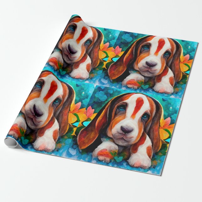 Basset hound hund mönster Wrapping Papper Presentpapper (Utrullad)