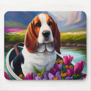 Basset Hound Hund på en paddel: Ett naturskönt äve Musmatta