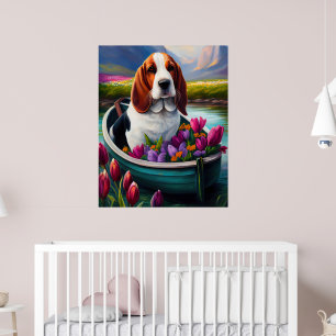 Basset Hound Hund på en paddel: Ett naturskönt äve Poster