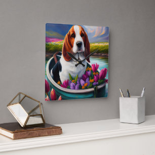 Basset Hound-Hund på en Paddle: ett Sceniskt Ävent Fyrkantig Klocka