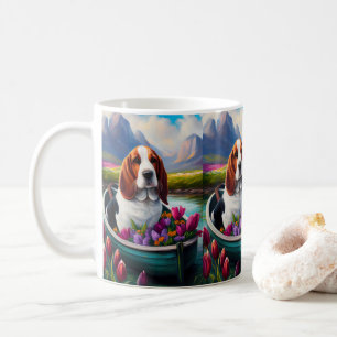 Basset Hound-Hund på en Paddle: ett Sceniskt Ävent Kaffemugg