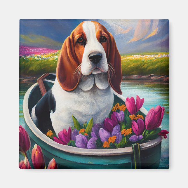 Basset Hound-Hund på en Paddle: ett Sceniskt Ävent Magnet (Framsidan)