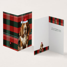 Basset Hound Hund Red och Grönt Pput Helgdag Card Kort