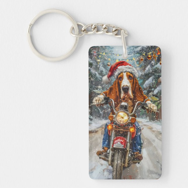 Basset Hound Hund Ridning Motorcykel Jul  (Framsidan)