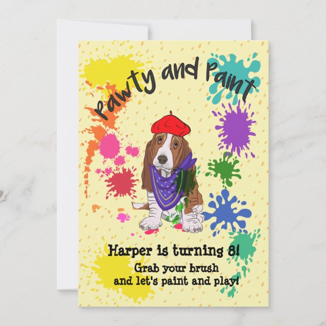 Basset Hound Hund Roligt Art Birthday-inbjudan Inbjudningar (Framsida)