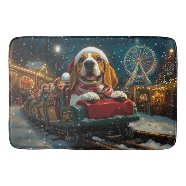 Basset Hound Hund Rulltrappa Jul Badrumsmatta (Framsidan)