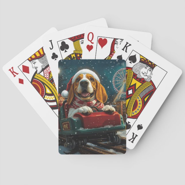 Basset Hound Hund Rulltrappa Jul Casinokort (Baksidan)