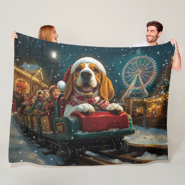 Basset Hound Hund Rulltrappa Jul Fleecefilt (På plats)