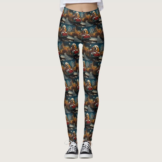 Basset Hound Hund Rulltrappa Jul Leggings (Framsida)