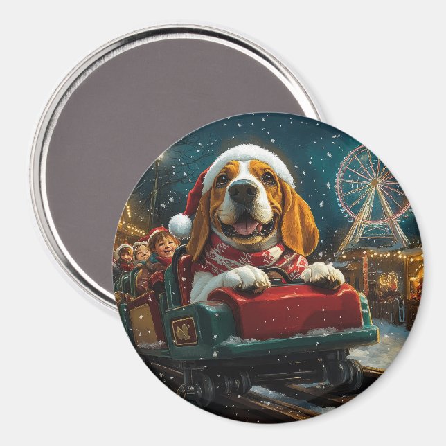 Basset Hound Hund Rulltrappa Jul Magnet (Front/Back)