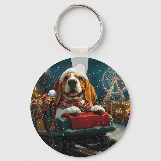 Basset Hound Hund Rulltrappa Jul Nyckelring (Framsida)