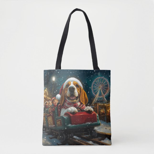 Basset Hound Hund Rulltrappa Jul Tygkasse (Framsida)