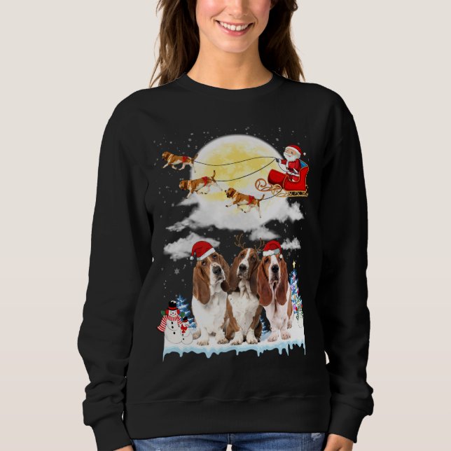 Basset Hound Hund Santa Sleigh jul Älskare T Shirt (Framsida)