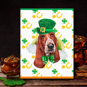 Basset Hound Hund Shamrock St. Patricks Dag Helg Vykort