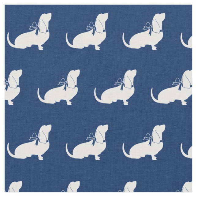Basset Hound Hund Silhouette Pet Navy Blue Tyg (Närbild)