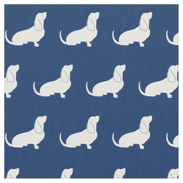 Basset Hound Hund Silhouette Pet Navy Blue Tyg (Närbild)