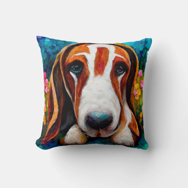 Basset Hound hund Söt kudde (Framsida)