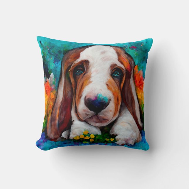 Basset Hound hund Söt kudde (Framsida)