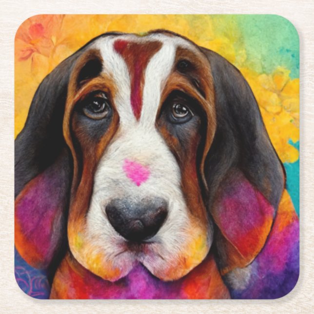 Basset hound hund söt underlägg papper kvadrat (Framsidan)