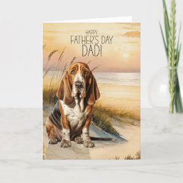 Basset Hound Hund Sunset Beach Fars dag Helgkort