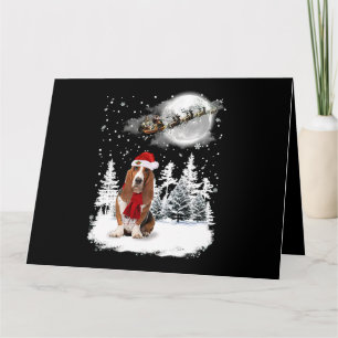 Basset Hound Hund under Moonlight Snö jul Pa Kort