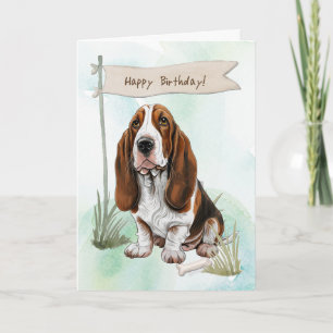 Basset Hound-Hund utomhus under födelsedagstecken Kort