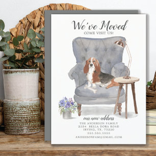 Basset Hound Hund Vi har flyttat Flytta Announemen Meddelande