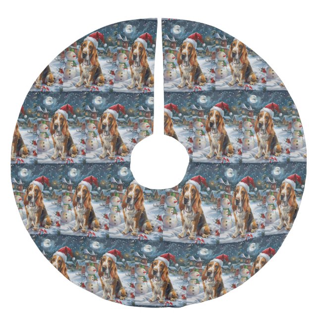 Basset Hound Hund Vinter Värld Julglädje Julgransmatta Borstad Polyester (Framsidan)