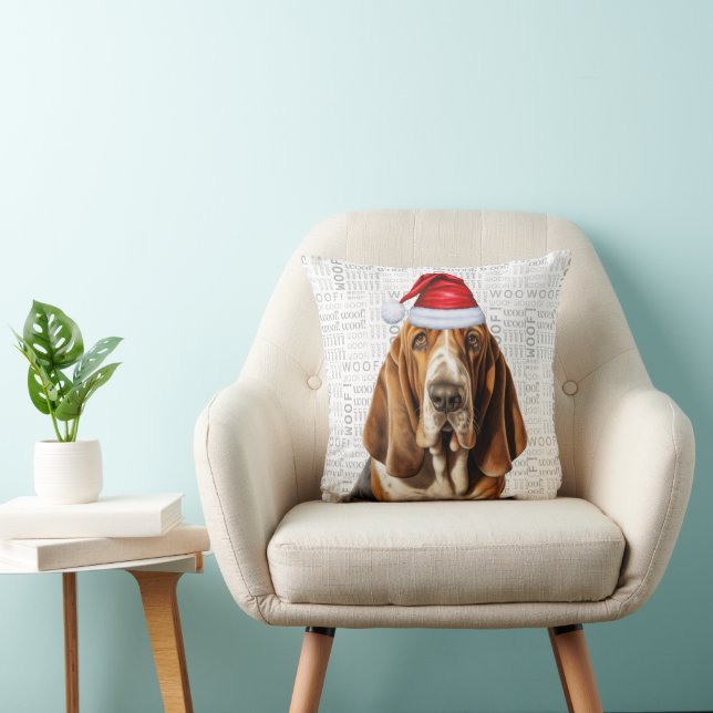 Basset Hound Hund Watercolor jul Kudde (Stol)
