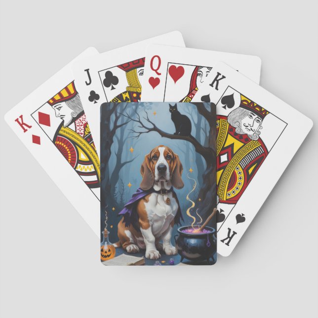 Basset Hound Hund Whimsical Halloween-målning Casinokort (Baksidan)