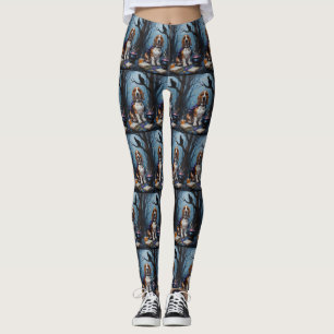 Basset Hound Hund Whimsical Halloween-målning Leggings