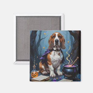Basset Hound Hund Whimsical Halloween-målning Magnet