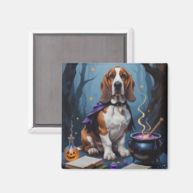 Basset Hound Hund Whimsical Halloween-målning Magnet (Front/Back)