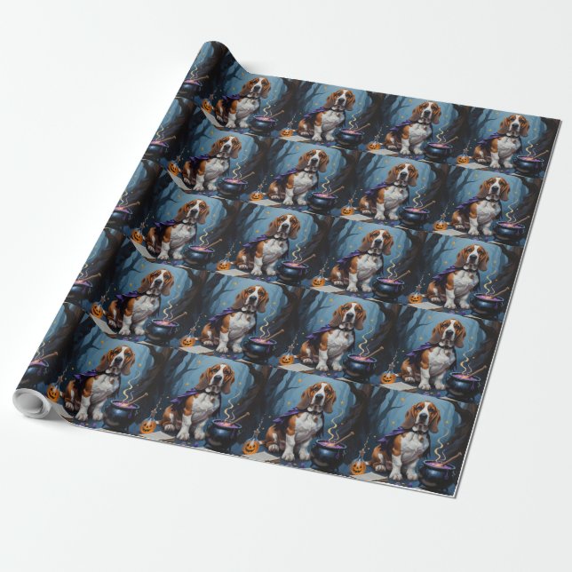 Basset Hound Hund Whimsical Halloween-målning Presentpapper (Utrullad)