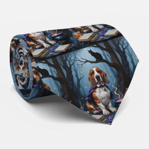 Basset Hound Hund Whimsical Halloween-målning Slips