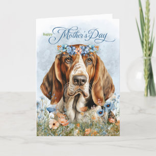 Basset Hound Hund WildblommMors dag Helgkort