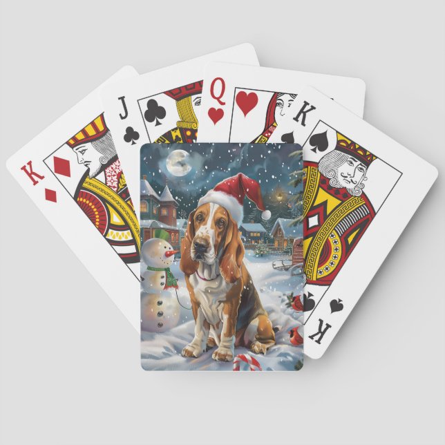 Basset Hound Hund Winter Wonderland jul Joy Casinokort (Baksidan)