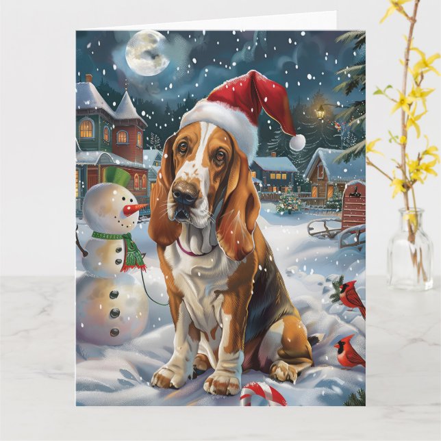 Basset Hound Hund Winter Wonderland jul Joy Kort (Gul blomma)
