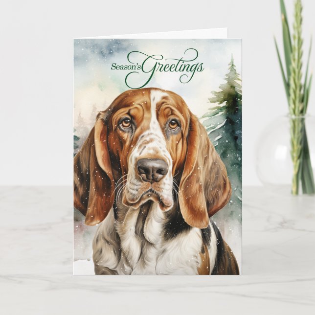 Basset Hound Hund Woodland jul Helgkort (Framsida)