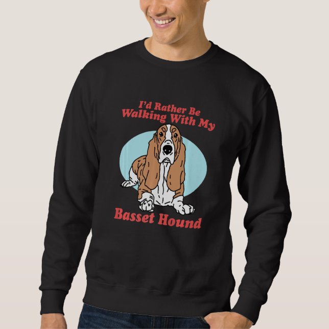 Basset Hound Hundägare går med mitt hus Lång Ärmad Tröja (Framsida)