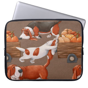 Basset Hound hundar bär en vagn med pumpa Laptop Fodral