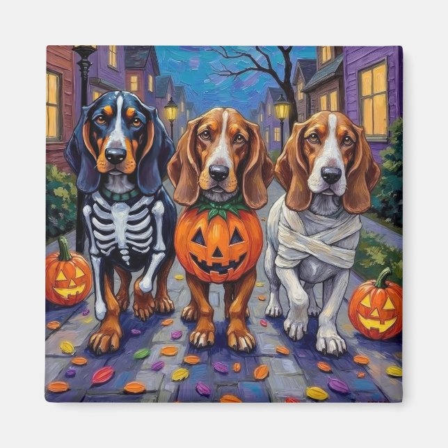 Basset Hound Hundar Busar på Halloween  Magnet (Framsidan)