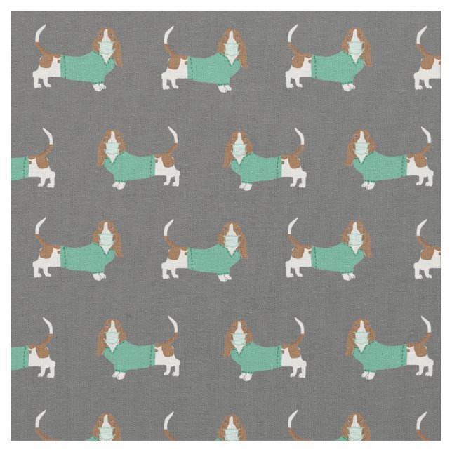 Basset Hound-hundar i grått av buskdjur Tyg (Närbild)