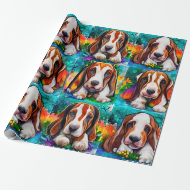 Basset hound hundar mönster Wrapping Papper Presentpapper (Utrullad)